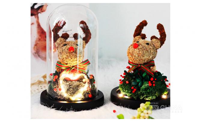Новогодние олени в колбе с декором и led-подсветкой