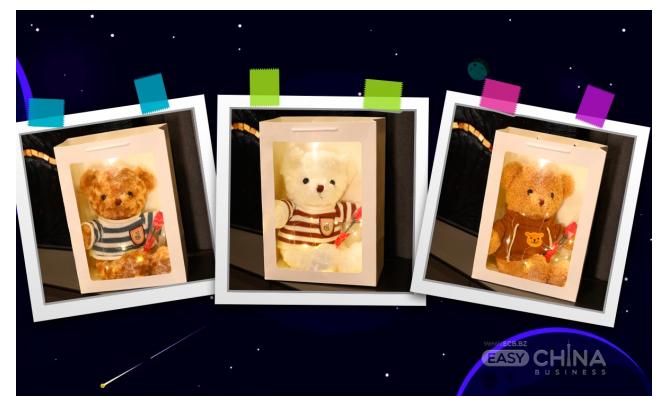 Фото товара Плюшевый мишка с цветком в подарочной коробке